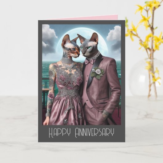 Sphynx Cat Jubileum Kaart | Samen perfectioneren (Gele Bloem)