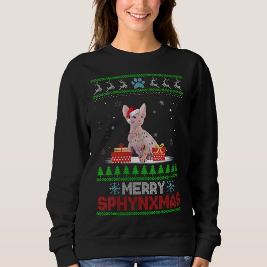 Sphynx Cat Lover Kerstmis Ugly Xmas Sweater Sphyn (Voorkant)