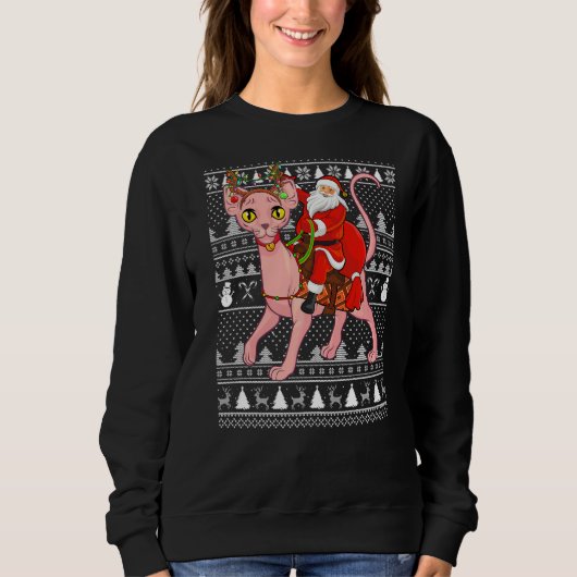 Sphynx Cat Lover Santa Riding Sphynx Cat Ugly Chri Trui (Voorkant)