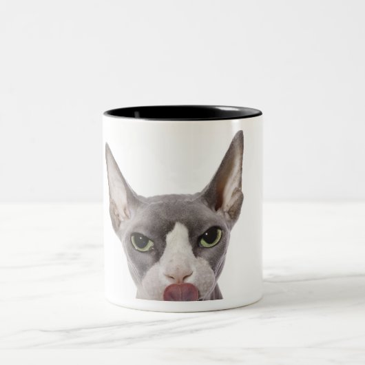 Sphynx Cat met tong uit Tweekleurige Koffiemok (Center)
