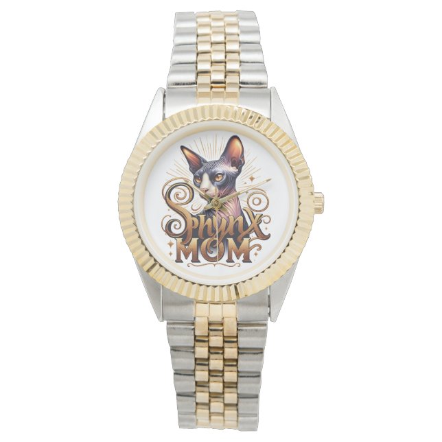 Sphynx Cat Mom Watch Moederdag Silver Gold Horloge (Voorkant)