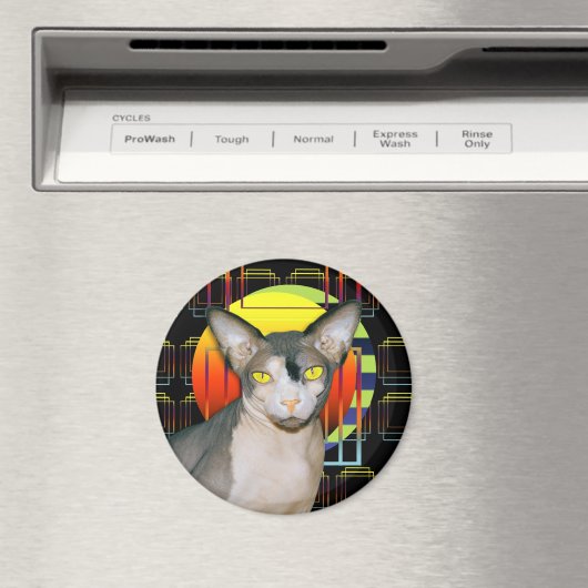 Sphynx Cat Ninja Crazy Cat Design Zwart Geometrisc Magneet (Insitu (Vaatwasser))