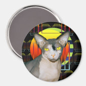Sphynx Cat Ninja Crazy Cat Design Zwart Geometrisc Magneet (Voorkant / Achterkant)