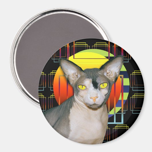 Sphynx Cat Ninja Crazy Cat Design Zwart Geometrisc Magneet (Voorkant / Achterkant)