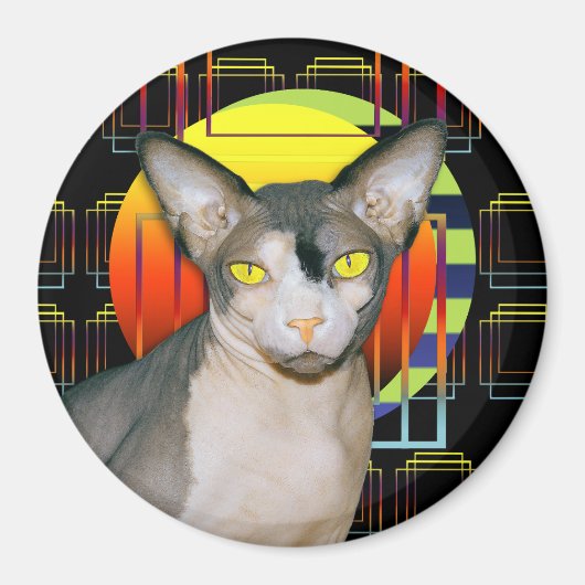 Sphynx Cat Ninja Crazy Cat Design Zwart Geometrisc Magneet (Voorkant)