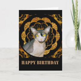 Sphynx Cat Ninja Vintage Style Black Gold Birthday Kaart
