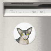 Sphynx Cat Ninja White Round Magneet (Insitu (Vaatwasser))
