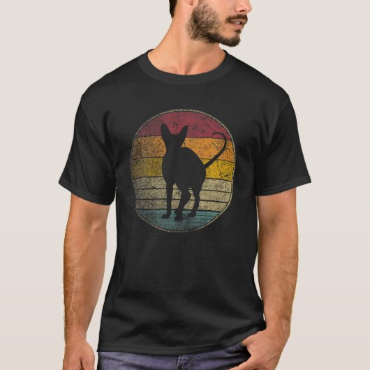 Sphynx Cat  Onderdruk Retro Silhouette 70S T-shirt (Voorkant)
