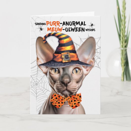 Sphynx Cat PURRanormaal MEOWolween Feestdagen Kaart (Voorkant)