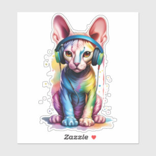 Sphynx Cat Rainbow Hoofdtelefoon Custom Cut Sticke Sticker
