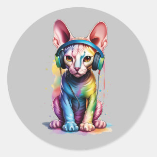 Sphynx Cat Rainbow Hoofdtelefoon Ronde Sticker