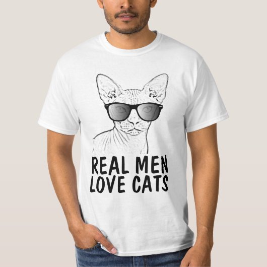 Sphynx Cat, Real Mannen Love Cats T-Shirt (Voorkant)