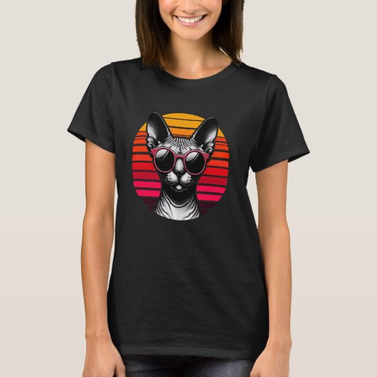 Sphynx Cat Retro Sunset Zonnebril 70s T-shirt (Voorkant)