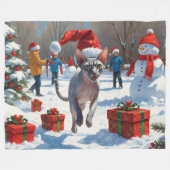 Sphynx Cat Running in Snow met kerst Pet Fleece Deken (Voorkant (Horizontaal))