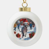 Sphynx Cat Running in Snow met kerst Pet Keramische Bal Ornament (Voorkant)