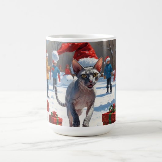 Sphynx Cat Running in Snow met kerst Pet Koffiemok (Center)