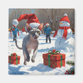 Sphynx Cat Running in Snow met kerst Pet Magneet (Voorkant)