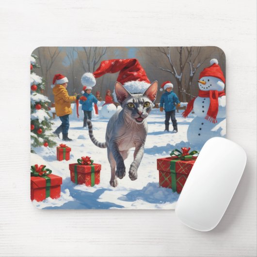 Sphynx Cat Running in Snow met kerst Pet Muismat (Met muis)