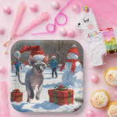 Sphynx Cat Running in Snow met kerst Pet Papieren Bordje (Feest)