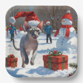 Sphynx Cat Running in Snow met kerst Pet Papieren Bordje (Voorkant)