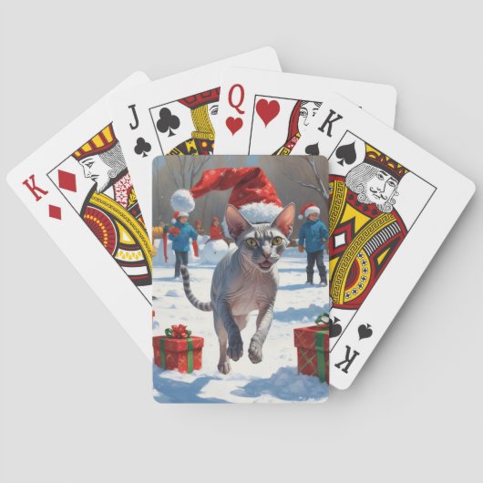 Sphynx Cat Running in Snow met kerst Pet Pokerkaarten (Achterkant)
