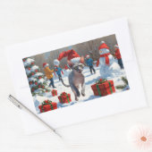 Sphynx Cat Running in Snow met kerst Pet Rechthoekige Sticker (Envelop)