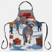 Sphynx Cat Running in Snow met kerst Pet Schort (Voorkant)