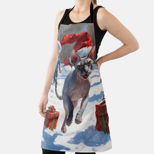 Sphynx Cat Running in Snow met kerst Pet Schort (Insitu)