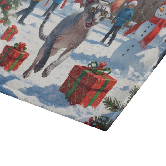 Sphynx Cat Running in Snow met kerst Pet Snijplank (Hoek)
