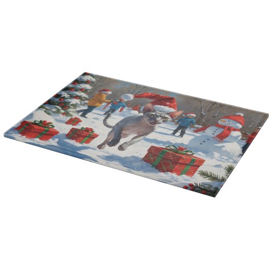 Sphynx Cat Running in Snow met kerst Pet Snijplank (Hoek)