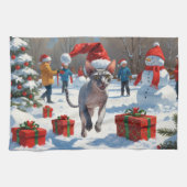 Sphynx Cat Running in Snow met kerst Pet Theedoek (Horizontaal)