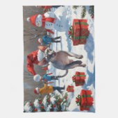 Sphynx Cat Running in Snow met kerst Pet Theedoek (Verticaal)