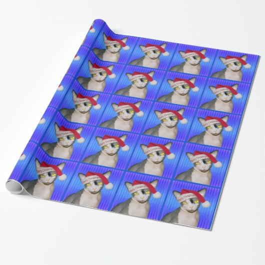 Sphynx Cat Santa Blue Kerstmis Cadeaupapier (Uitgerold)
