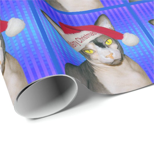 Sphynx Cat Santa Blue Kerstmis Cadeaupapier (Rol Hoek)