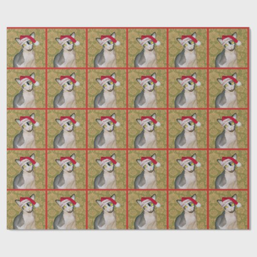 Sphynx Cat Santa Floral Kerstmis Cadeaupapier (Vlak)