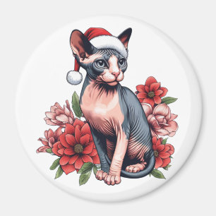 Sphynx Cat Santa Hat Kerstmis Magneet