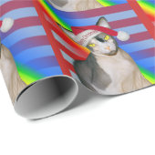 Sphynx Cat Santa Rainbow Stripe Kerstmis Cadeaupapier (Rol Hoek)