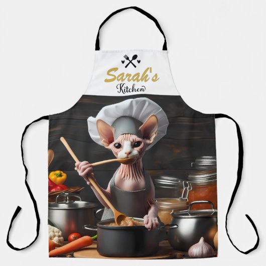 Sphynx Cat Schort Chef Cook's aangepaste naam Funn (Voorkant)