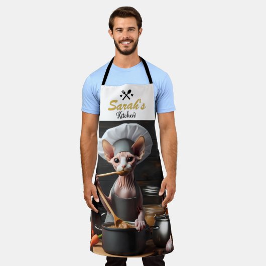 Sphynx Cat Schort Chef Cook's aangepaste naam Funn (Gedragen)