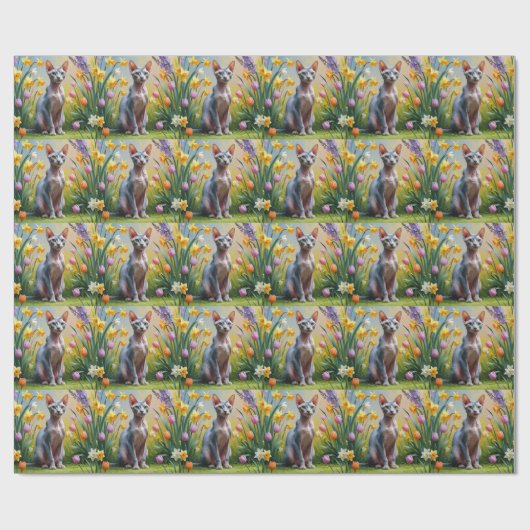 Sphynx Cat Spring Bloemen Schilderen Cadeaupapier (Vlak)