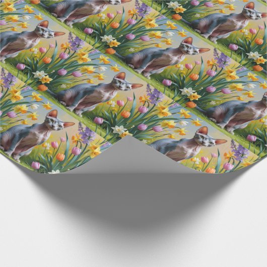 Sphynx Cat Spring Bloemen Schilderen Cadeaupapier (Hoek)