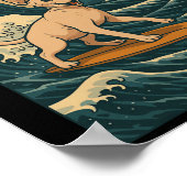 Sphynx Cat Surfing Japanese Wave Great Wave Kawaii Poster (Hoek)