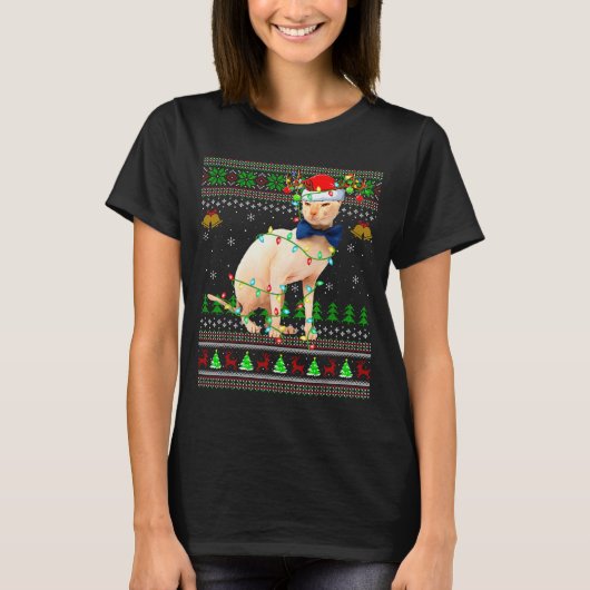 Sphynx Cat Ugly Christmas Sweaters Holiday Santa C (Voorkant)