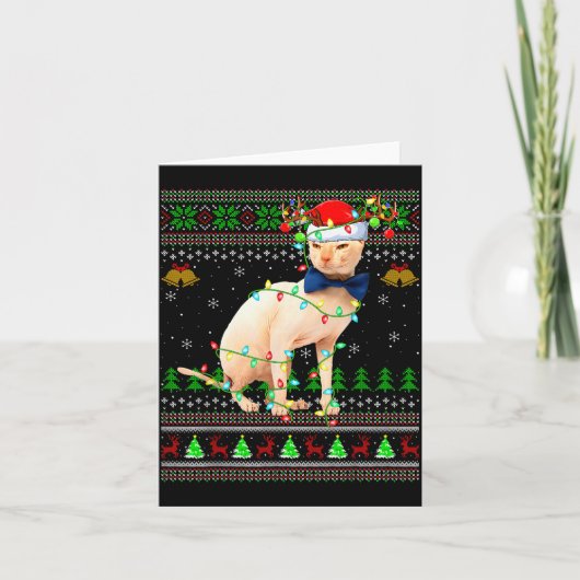 Sphynx Cat Ugly Christmas Sweaters Holiday Santa C Kaart (Voorkant)
