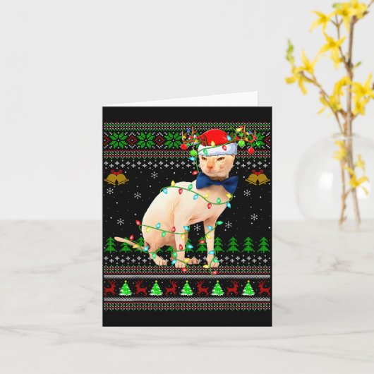 Sphynx Cat Ugly Christmas Sweaters Holiday Santa C Kaart (Gele Bloem)