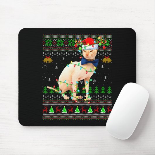 Sphynx Cat Ugly Christmas Sweaters Holiday Santa C Muismat (Met muis)