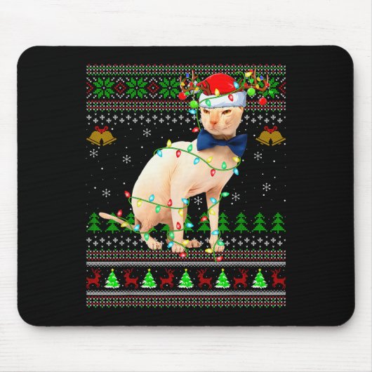 Sphynx Cat Ugly Christmas Sweaters Holiday Santa C Muismat (Voorkant)