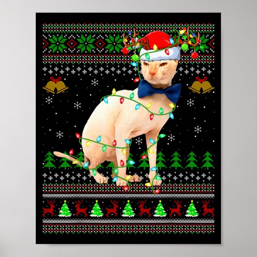 Sphynx Cat Ugly Christmas Sweaters Holiday Santa C Poster (Voorkant)