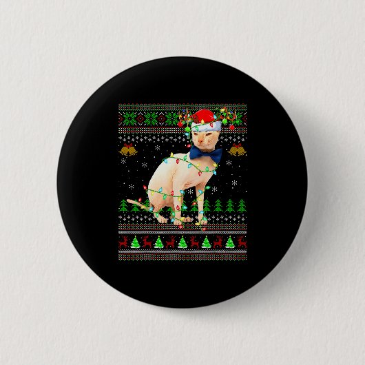 Sphynx Cat Ugly Christmas Sweaters Holiday Santa C Ronde Button 5,7 Cm (Voorkant)