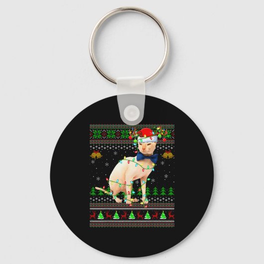 Sphynx Cat Ugly Christmas Sweaters Holiday Santa C Sleutelhanger (Voorkant)